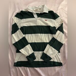 Levi's Green and White Striped Rugby Shirt Men’s S